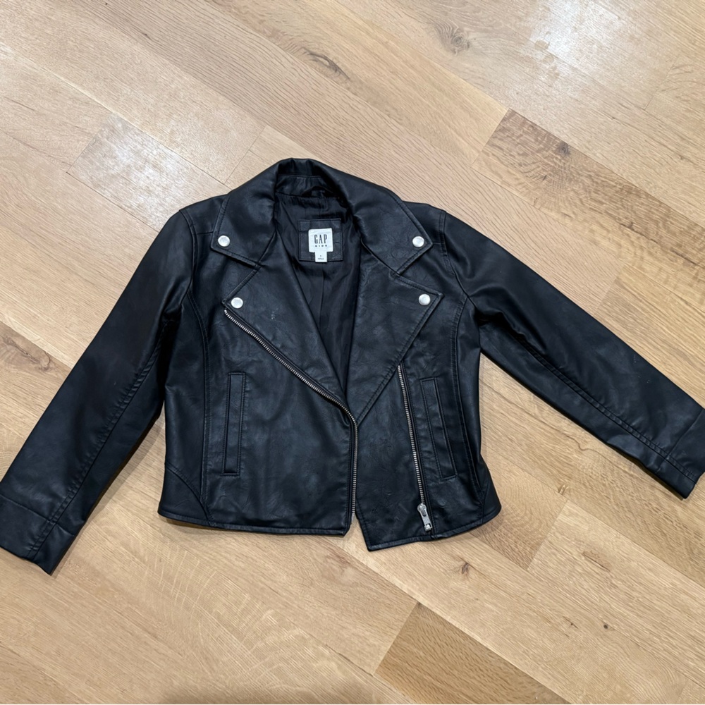 Girls GAP Size Small Black Faux Leather Jacket
